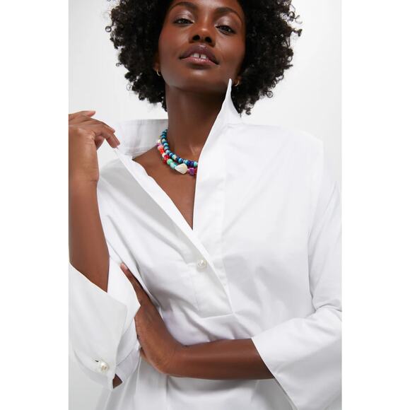 Tuckernuck Blanc Willow Blouse SZ XS Pearl Button Cotton 3/4 Sleeve White Tunic - Picture 2 of 12